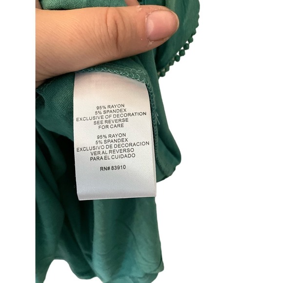 RXB Peplum Blouse Women's M Green Short Ruffle Sleeve Round Neck Rayon Stretch - Picture 4 of 7